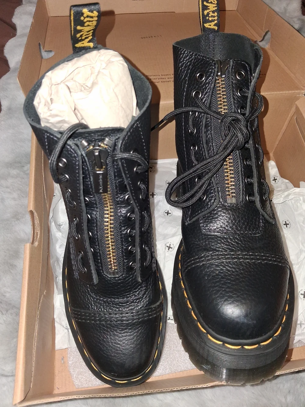 Dr. Martens Black Pebbled Leather Platform Lace-Up Boots